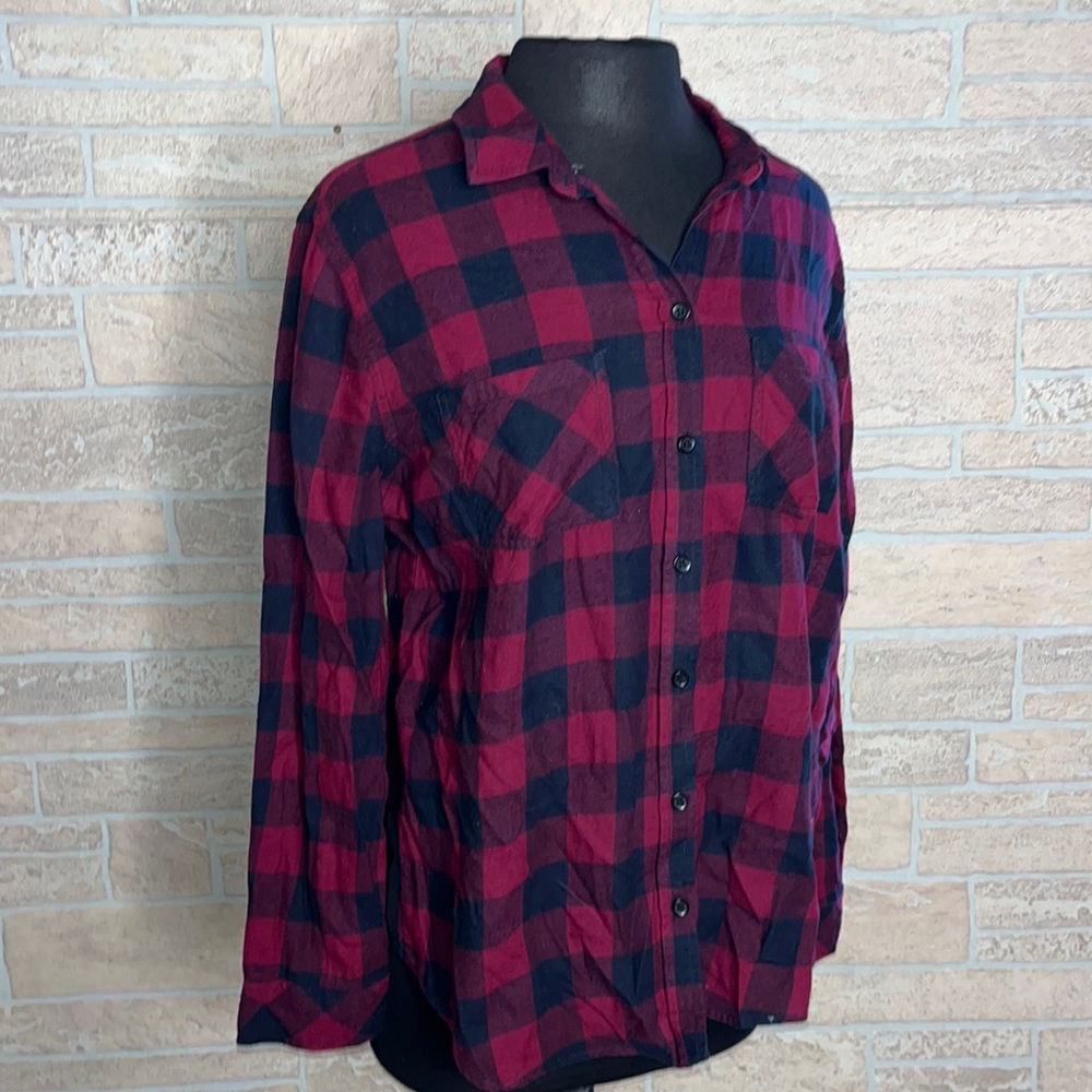 Beach Lunch Lounge Collection Flannel Shirt Chiffon Back Size Large Button Up